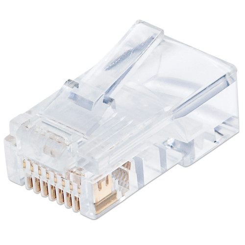 RJ45 Modular Plugs Pro Line, Cat5e, UTP, 3-prong, for solid wire, 50 Ã‚Âµ gold-plated contacts, 100 pack