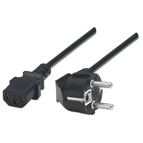 Manhattan Power Cord/Cable, Euro 2-pin plug (CEE 7/4) to C13 Female (kettle lead), 1.8m, 16A, Black, Lifetime Warranty