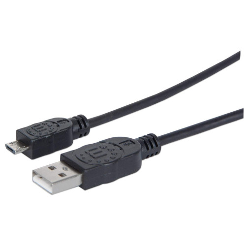 Manhattan USB-A to Micro-USB Cable, 1.8m, Male to Male, Black, 480 Mbps (USB 2.0), Hi-Speed USB, Lifetime Warranty, Equivalent to UUSBHAUB6.