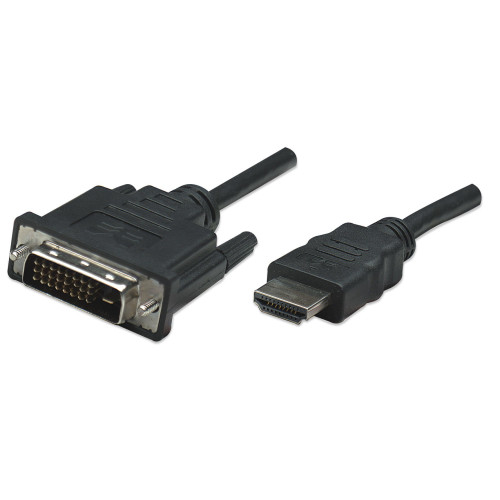 Manhattan HDMI to DVI-D 24+1 Cable, 1m, Male to Male, Black, Dual Link, Compatible with DVD-D, Lifetime Warranty, Equivalent to HDDVIMM1M