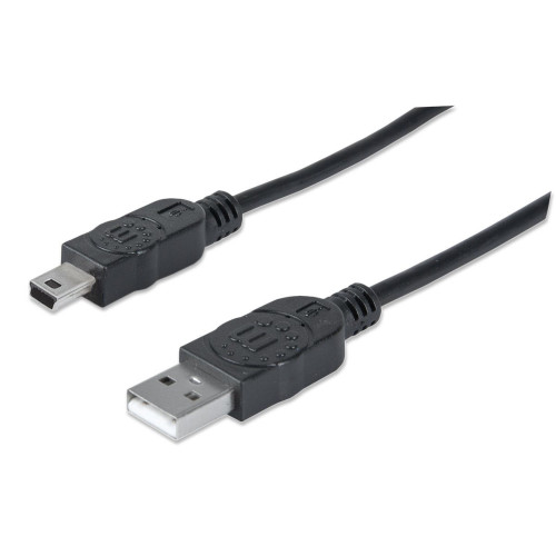 Manhattan USB-A to Mini-USB Cable, 1.8m, Male to Male, Black, 480 Mbps (USB 2.0), Hi-Speed USB, Lifetime Warranty, Equivalent to USB2HABM2M (except 20cm shorter)
