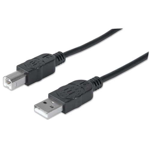 Manhattan USB-A to USB-B Cable, 3m, Male to Male, 480 Mbps (USB 2.0), Hi-Speed USB, Black, Lifetime Warranty, Equivalent to USB2HAB3M.