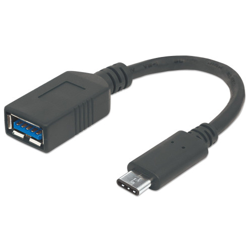 Manhattan USB-C to USB-A Cable, 15cm, Male to Female, Black, 5 Gbps (USB 3.2 Gen1 aka USB 3.0), 3A (fast charging), IF-Certified, SuperSpeed USB, Lifetime Warranty, Equivalent to USB31CAADP