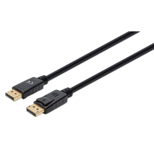 Manhattan DisplayPort 1.4 Cable, 8K@60hz, 1m, PVC Cable, Male to Male, With Latches, Fully Shielded, Black, Lifetime Warranty, Equivalent to DP14MM1M