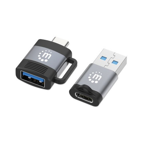 Manhattan 2-Piece Set: USB-C to USB-A and USB-A to USB-C Adapters, Male/Female conversions, 5 Gbps (USB 3.2 Gen1 aka USB 3.0), SuperSpeed USB, Black/Silver, Lifetime Warranty