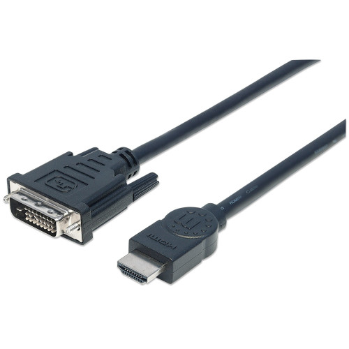 Manhattan HDMI to DVI-D 24+1 Cable, 3m, Male to Male, Black, Dual Link, Compatible with DVD-D, Lifetime Warranty, Equivalent to HDDVIMM3M