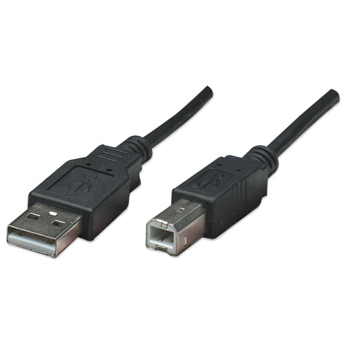 Manhattan USB-A to USB-B Cable, 0.5m, Male to Male, 480 Mbps (USB 2.0), Hi-Speed USB, Black, Lifetime Warranty, Equivalent to USB2HAB50CM