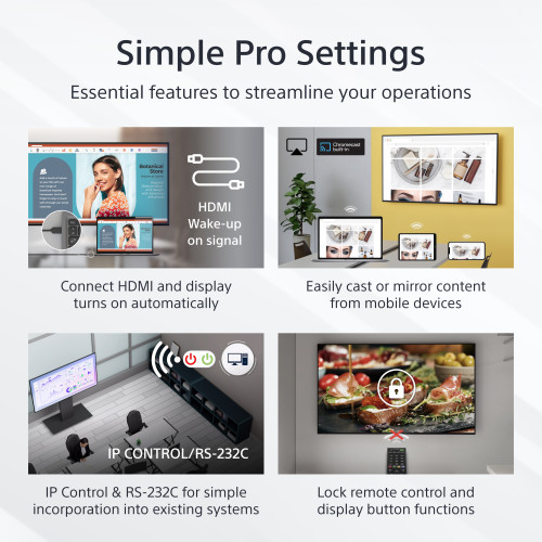 Sony FW-75EZ20L Signage Display Digital signage flat panel 190.5 cm (75") LED Wi-Fi 350 cd/mÂ² 4K Ultra HD Black Android 16/7 - FW-75EZ20L