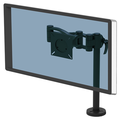 Fellowes Vista Single Monitor Arm - Monitor Mount for 10KG 32 Inch Screens - Adjustable Monitor Desk Mount - Pan 180Â° Rotation 360Â°, VESA 75 x 75/100 x 100 - Black