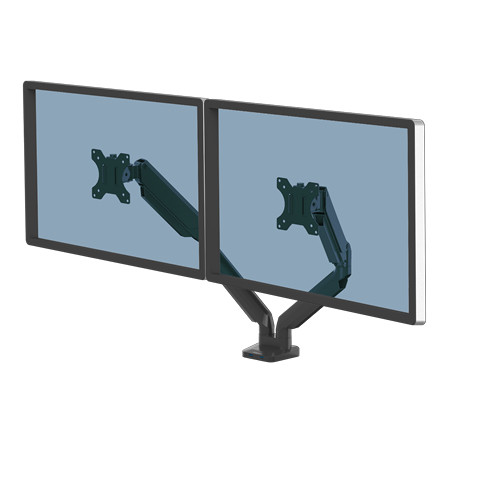 Fellowes Dual Monitor Arm - Platinum Series Monitor Mount for Two 8KG 32 Inch Screens - Adjustable Dual Monitor Desk Mount - Tilt 45Ã‚Â° Pan 180Ã‚Â° Swivel 360Ã‚Â° Rotation 360Ã‚Â°, VESA 75 x 75/100 