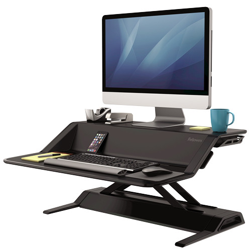 Fellowes Sit Stand Desk Riser - Lotus DX Height Adjustable Sit Stand Desk Converter with Cable Management & Antibacterial Protection - No Assembly Required - Max Weight 15.8KG - Black