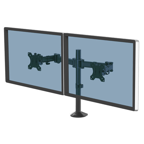 Fellowes Reflex Dual Monitor Arm - Dual Monitor Mount for 8KG 27 Inch Screens - Adjustable Monitor Desk Mount - Tilt 45Â° Pan 180Â° Rotation 360Â°, VESA 75 x 75/100 x 100 - Black