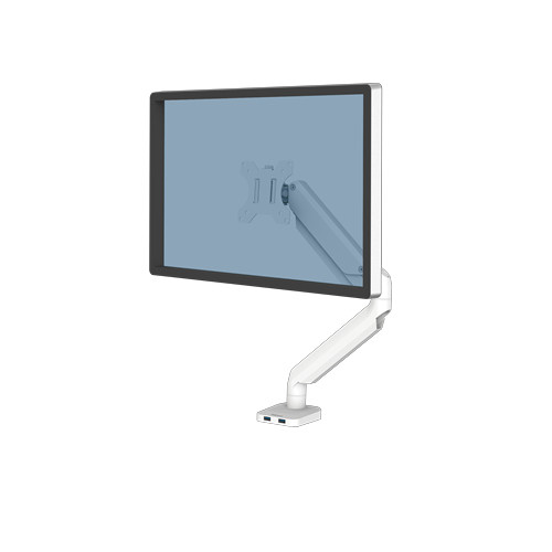 Fellowes Monitor Arm - Platinum Series Monitor Mount for 8KG 32 Inch Screens - Adjustable Monitor Desk Mount - Tilt 45Ã‚Â° Pan 180Ã‚Â° Swivel 360Ã‚Â° Rotation 360Ã‚Â°, VESA 75 x 75/100 x 100 - White
