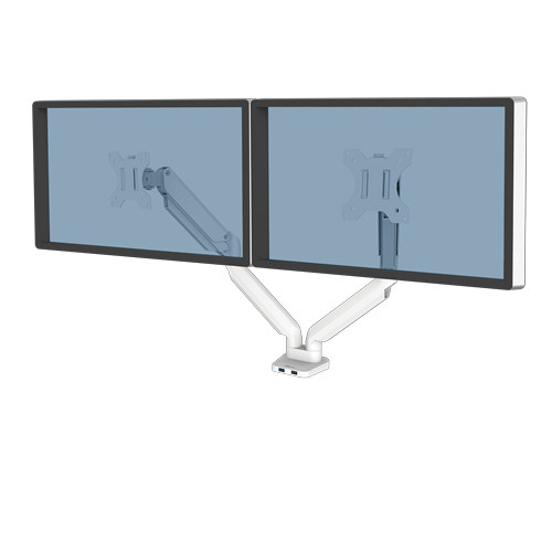 Fellowes Dual Monitor Arm - Platinum Series Monitor Mount for Two 8KG 32 Inch Screens - Adjustable Dual Monitor Desk Mount - Tilt 45Ã‚Â° Pan 180Ã‚Â° Swivel 360Ã‚Â° Rotation 360Ã‚Â°, VESA 75 x 75/100 