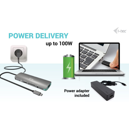 i-tec USB-C Metal Nano Docking Station 4K HDMI LAN with Power Delivery 100W + Universal Charger 100W - C31NANOLANPD100UK