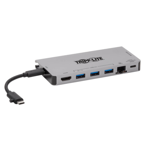 Tripp Lite U442-DOCK5D-GY USB-C Dock - 4K HDMI, USB 3.x (5Gbps), USB-A/C Hub Ports, GbE, Memory Card, 100W PD Charging, Detachable Cord